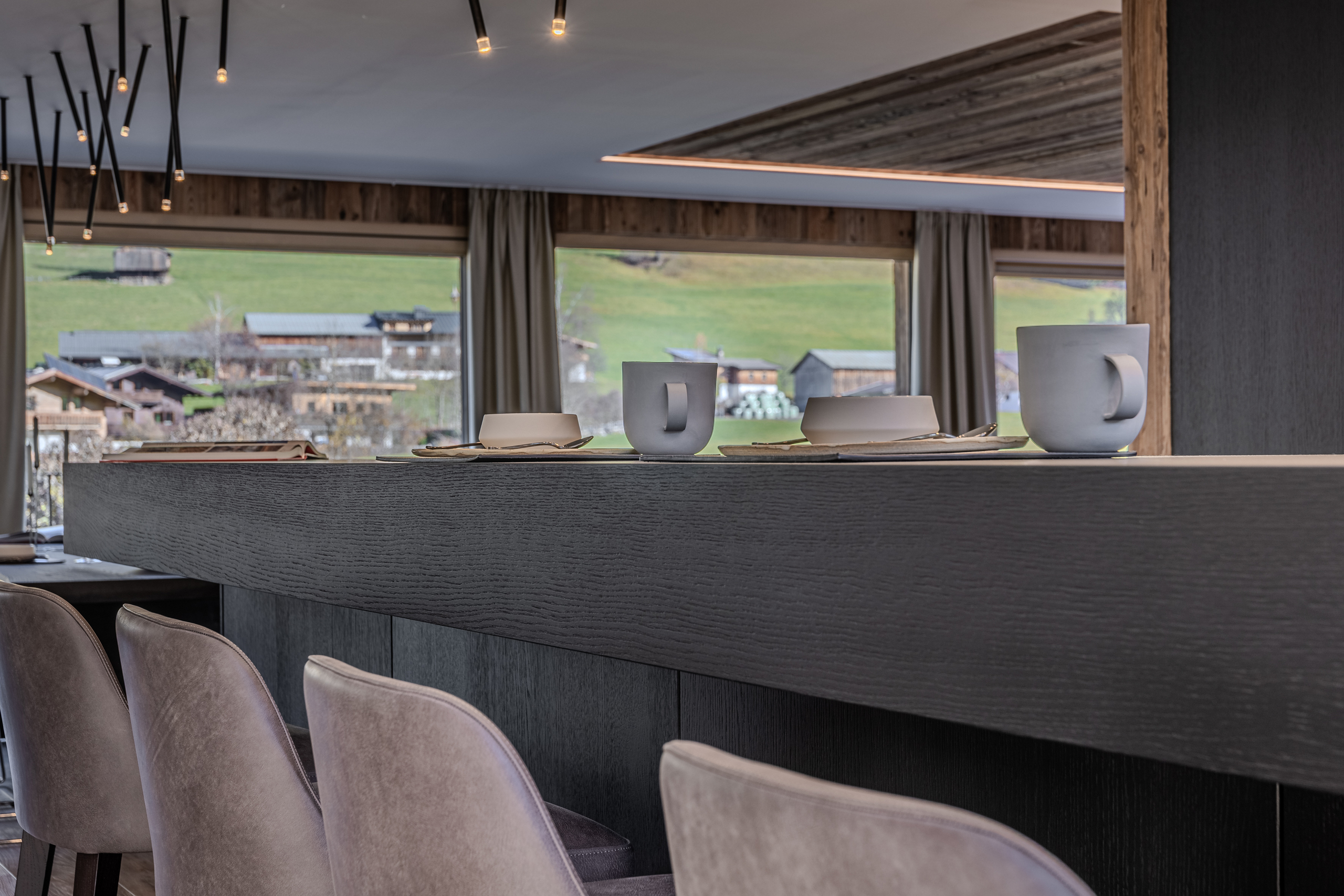 Dining area of the chalet in Kitzbuhel, with a table for the whole group