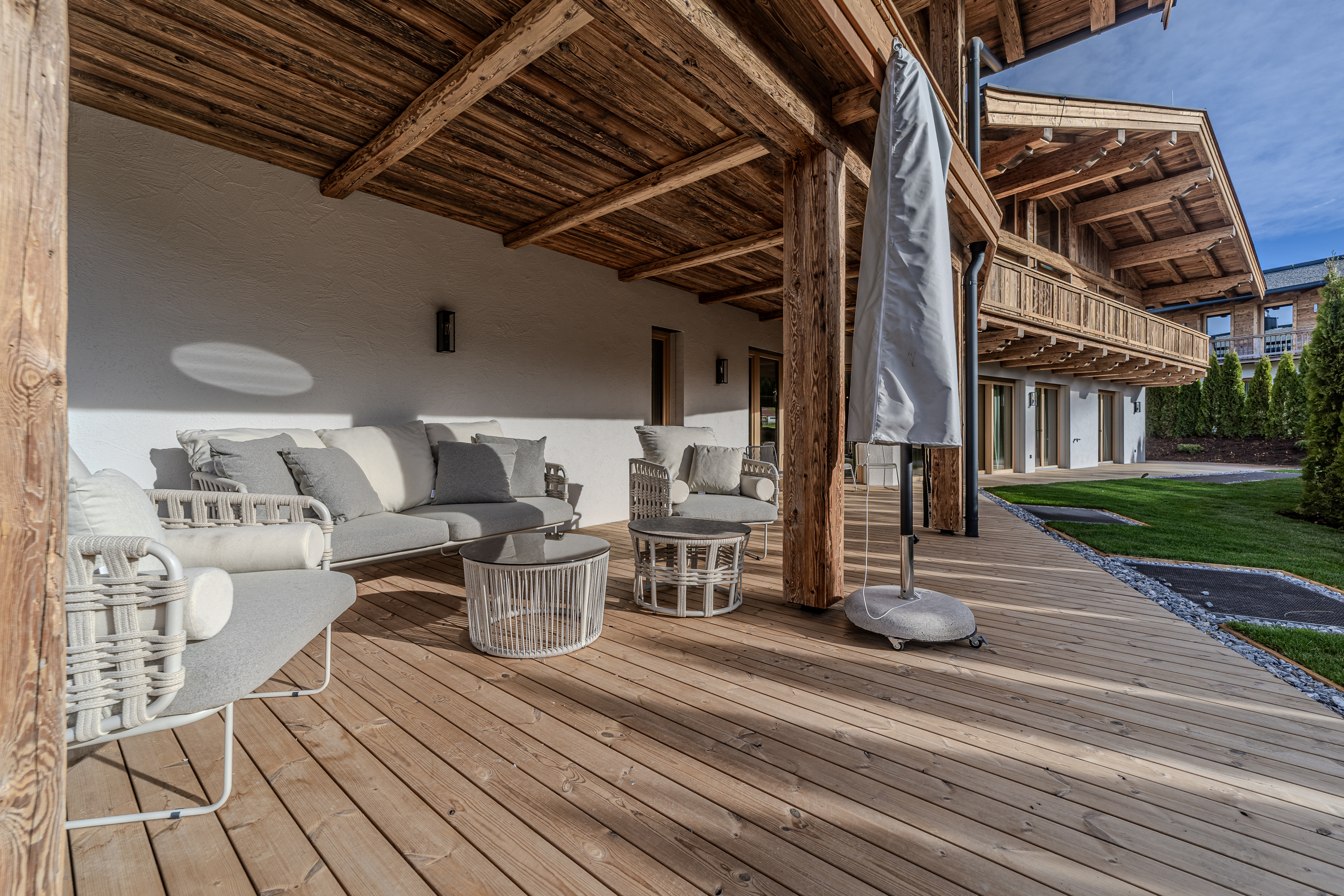 Terrace of the chalet in Kitzbuhel, with the garden alongside